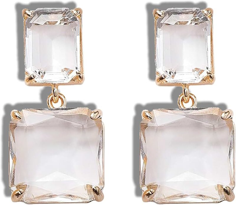 Frodete Geometric Clear Earrings Crystal Square Earrings for Women Clear Gemstone Earrings Clear Earrings for Women Dangling Hypoallergenic Trendy Chandelier Earrings for Women
