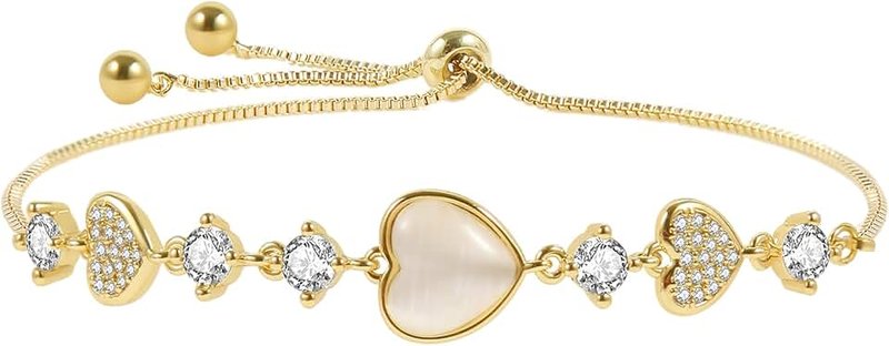 yongder Trendy Zircon Opal Bracelet for Women, 14K Gold Plated Adjustable Slide Chain Bracelet, Infinity Love Heart Link Charm Bracelets Cat Eye Stone Cute Jewelry for Women Teen Girls, 9.8, Yellow