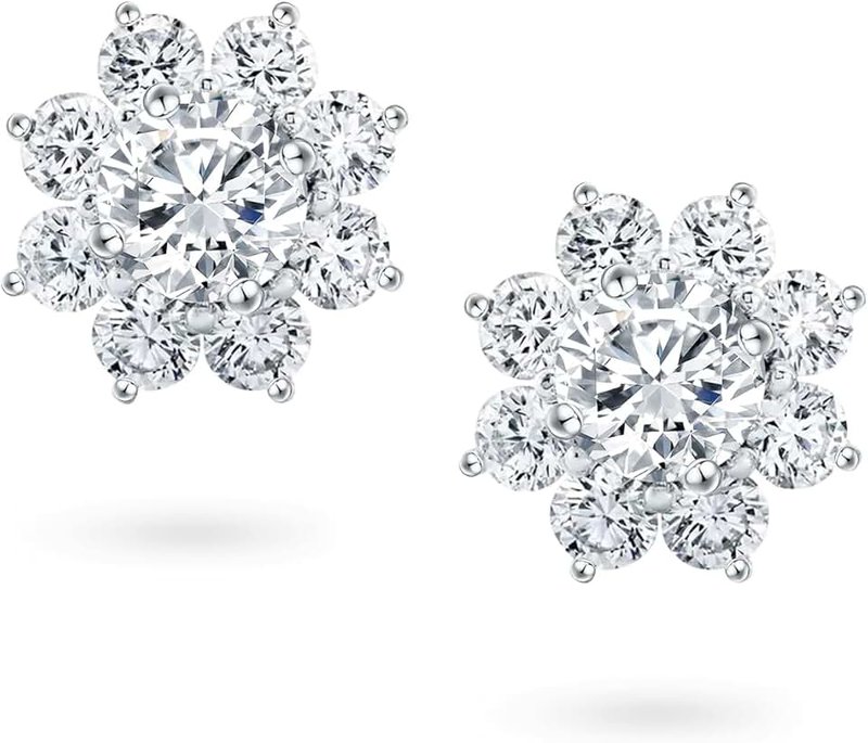 GIRIOIZ High-Carbon Diamond Stud Earrings 18K White Gold Plated Brilliant Round Cut Lab Created Diamond S925 Sterling Silver Hypoallergenic Stud Earrings for Women