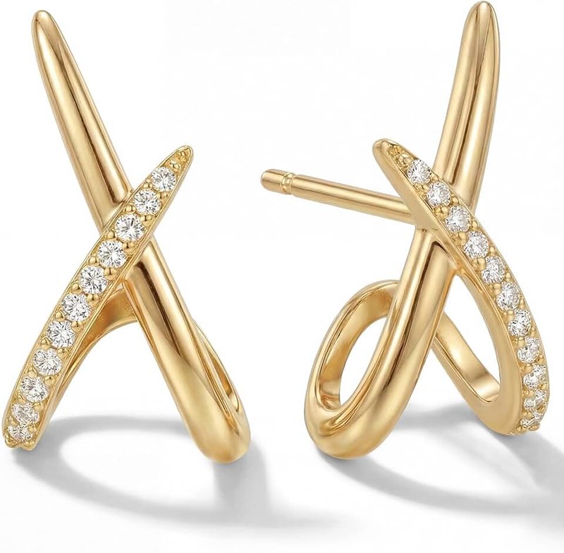 MUMREUES Gold Earrings for Women Trendy,14K Gold Stud Earrings Dainty Earrings Simple Minimalist Cubic Zirconia Diamond Gold Earrings Hypoallergenic Earring for Women Gifts Global Recycled Standard