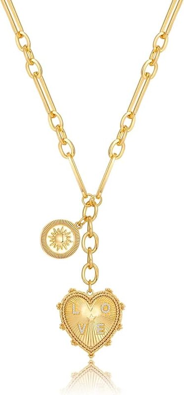 CLASSYZINT Gold Choker Necklace For Women Sun Heart Flower Charms Pendant Necklace Chunky Gold Statement Necklace