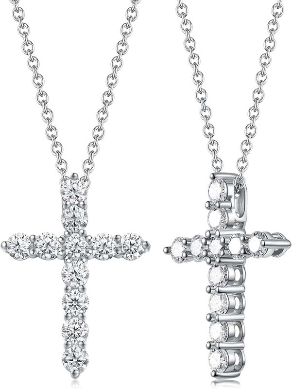 CYW 1.10/3.30 Carat Moissanite Sapphire Ruby Emerald Cross Pendant Necklace for Women Men, Solid 925 Sterling Silver Chain Pendant, Wedding Anniversary Christmas Jewelry