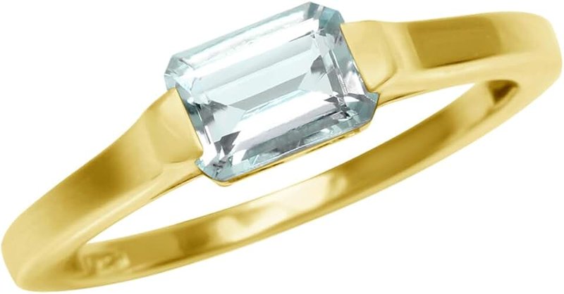 Silvershake Half Bezel Set Octagon Shape Gemstone White Gold Plated or Yellow Gold Plated 925 Sterling Silver Minimalist East-West Solitaire Promise Ring Jewelry for Women