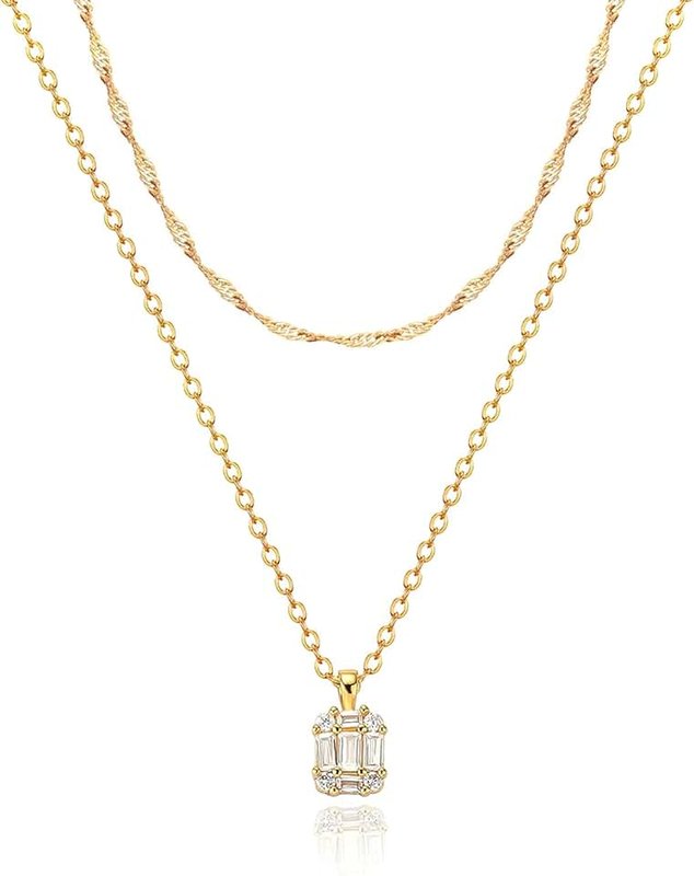 Zeffy Diamond Necklaces for Women, Dainty Gold Necklace 18k Gold Plated Layered Necklaces Simple Gold CZ Diamond Pendant Necklaces for Women Trendy Jewelry Gifts for Teen Girls