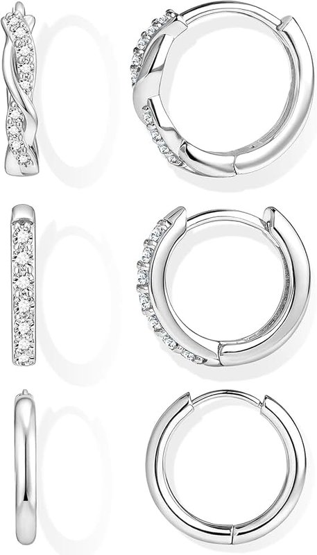 Inerney Gold Hoop Earrings Set for Women, Dainty 14K Small Huggie Earrings for Multiple Piercing Lightweight Hypoallergenic Jewelry, Trendy Chunky Double Twisted Cubic Zircon Cartilage Earrings for