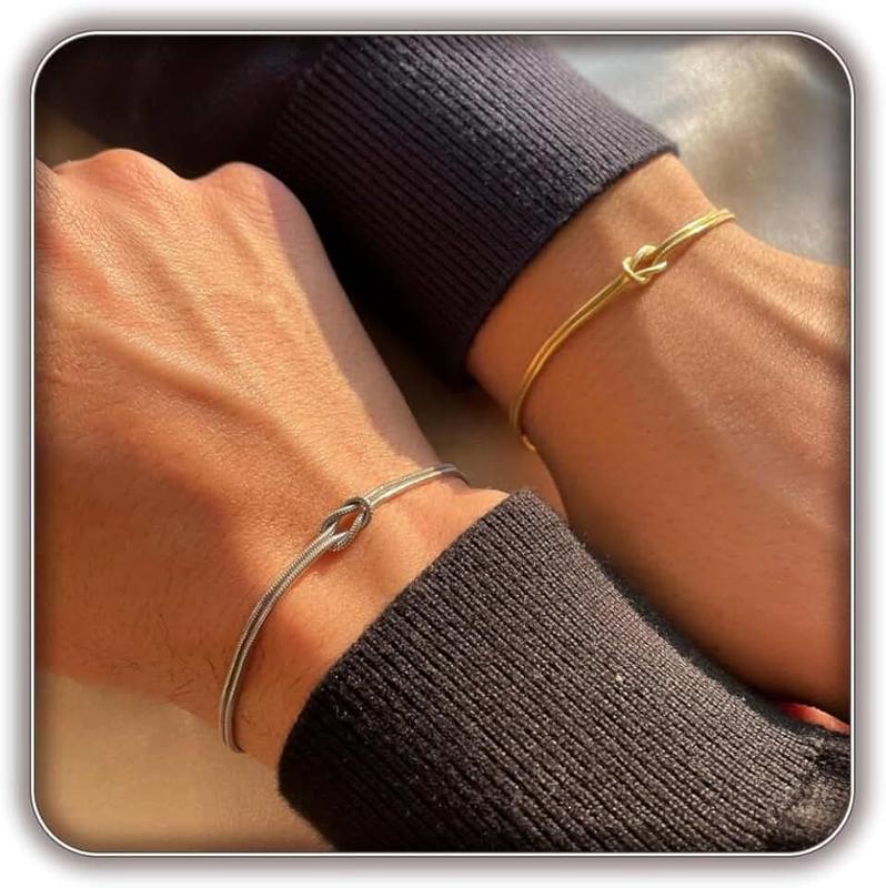 Lisitine Matching Bracelets for Couples，Dainty Gold Love Knot Bracelet 14K Gold Plated Herringbone Chain Bracelet Relationship Jewelry Gifts for Best Friend