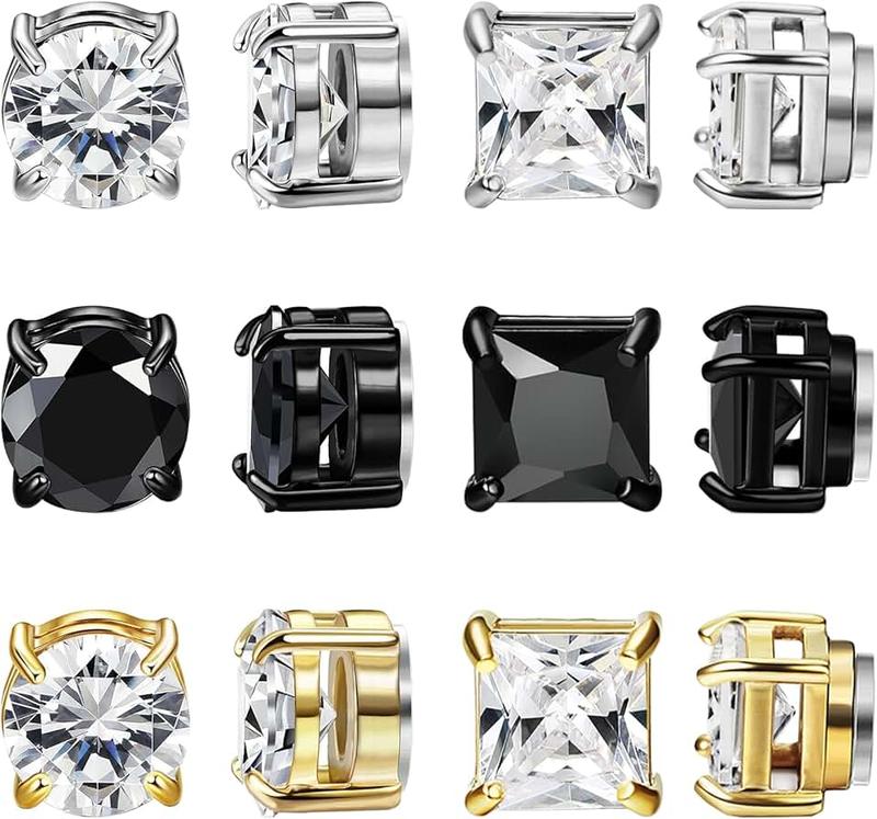 NEWITIN NEWITIN 6 Pairs Stainless Steel Magnetic Stud Earrings for Men Magnetic Earrings Men Clip on Earrings Non Piercing Earrings Unisex CZ Magnetic Earrings Diamond Earrings for Women Men