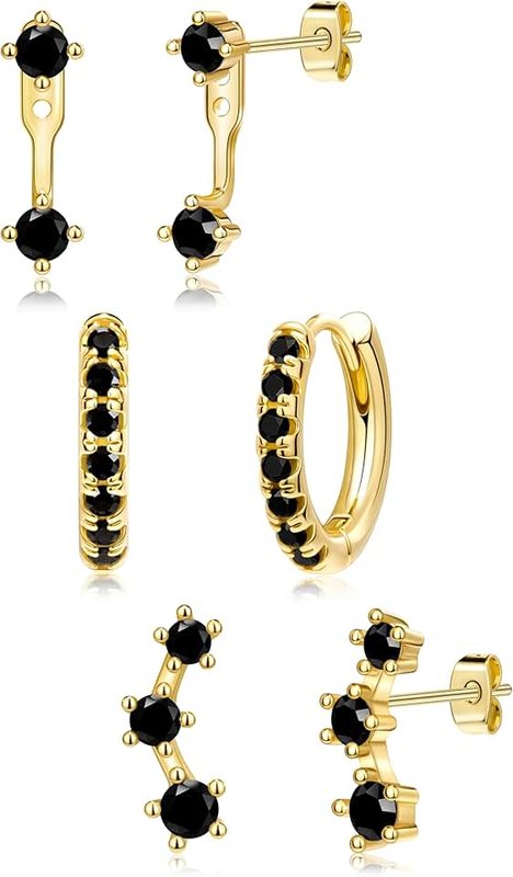 Poxtex Gold Huggie Hoop Earrings Set for Women, Dainty Small Birthstone Jacket Stud Huggie Earring Stack for Multiple Piercing Hypoallergenic Trendy Jewelry, 925 Sterling Silver Post Cartilage Earrings Gifts