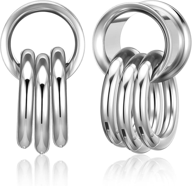 PiercingJ PiercingJ 1 Pair Ear Guages with Rings Ear Weight Plugs Tunnels Hypoallergenic Ear Expander Stretchers 316 Stainless Steel Hoop Earrings Piercing Body Jewelry 0G 00G 1/2'' 9/16'''