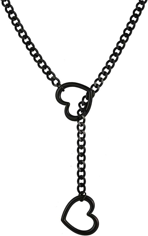 KOFISNI Heart O-ring Slip Chain Necklace For Women Punk Rock Stainless Steel Cuban Long Handmade Necklace Jewelry Gifts Adjustable Lariat Y-Necklace Heart Locker With Key