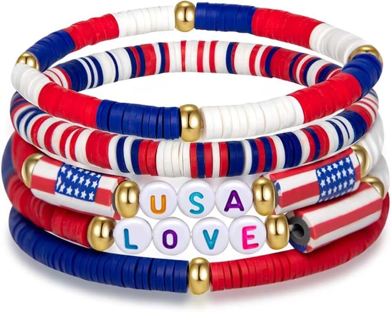 Artlunar 4th of July Bracelets Heshi Bracelets Handmade Jewelry Gifts for Women Teen Girls