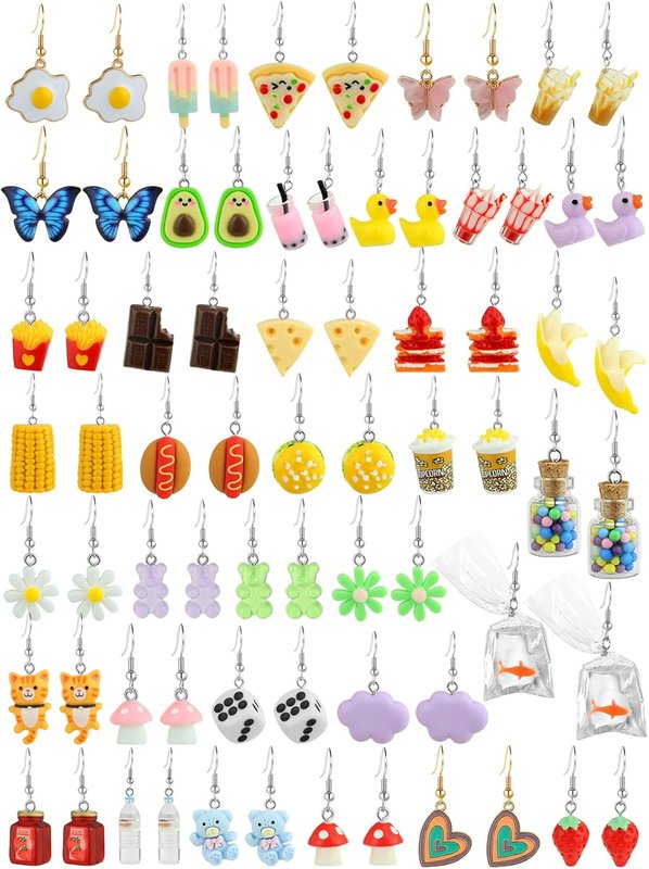 ILGANT 36 Pairs Weird Cute Earrings Fun Cool Mushroom Bear Flower Cat Funky Aesthetic Drop Dangle Earrings for Teen Girls Women Funny Jewelry Set