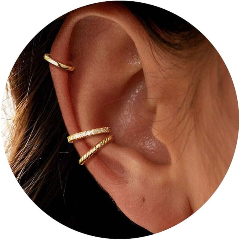 Moodear Thin Chunky Ear Cuffs Non Piercing for Women - Dainty 14K Gold Plated/Sterling Silver Cuff Earrings Trendy Cubic Zirconia Huggie Hoop Cartilage Earring Jewelry Gifts