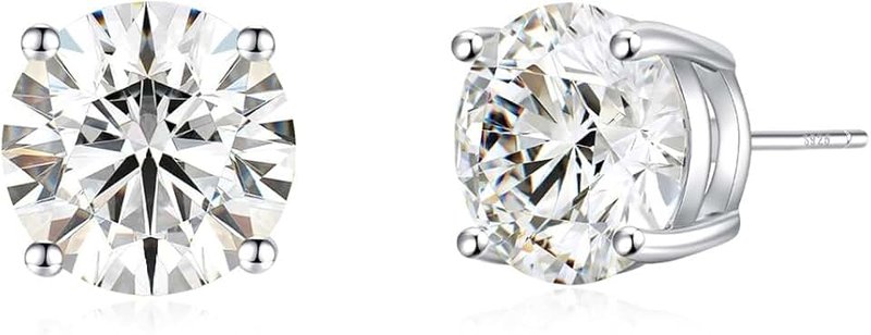 Geelein 925 Sterling Silver Post Earrings Simulated Diamond Round Cubic Zirconia 4 Pong Ear Stud Set for Women Girls for Men 7-10MM