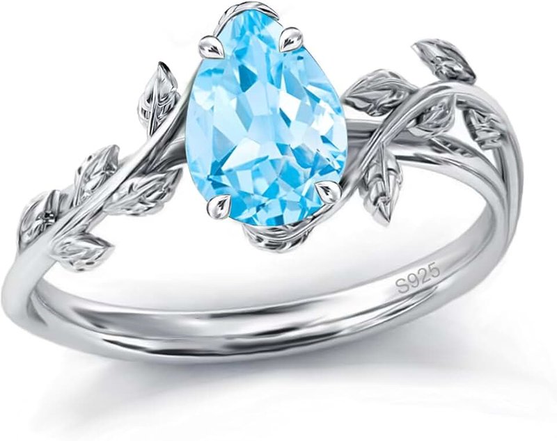 Wasee Natural Moss Agate Ring 925 Sterling Silver Opal Birthstone Ring 925 Sterling Silver Leaf Promise Ring for Her Birthday Anniversary Jewelry for Women