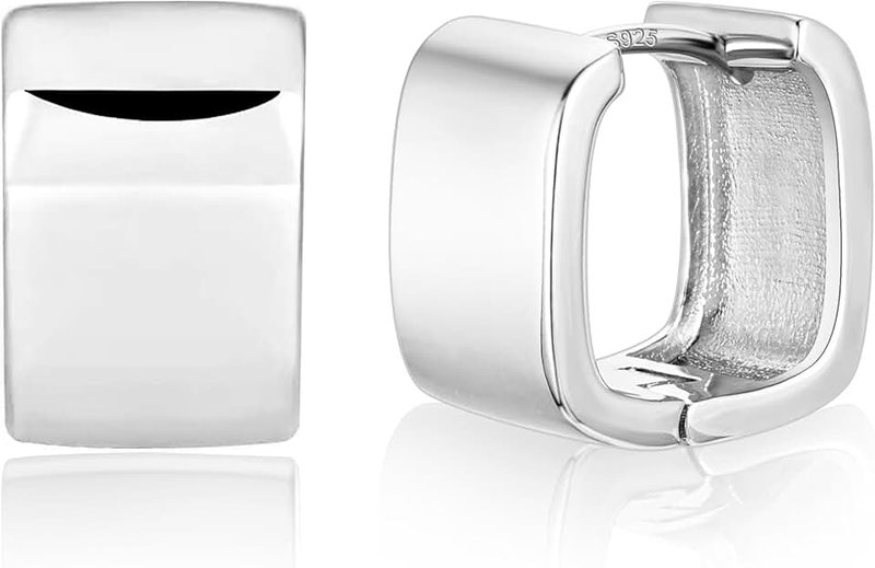 ALEXCRAFT 925 Sterling Silver Small Square Huggie Hoop Earrings for Women Trendy Hypoallergenic 14K Gold Plated Sterling Silver Chunky Geometric Minimalist Hoops for Women