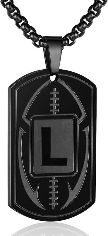 SENRAN Football Initial A-Z Dog Tag Necklace for Men Boys Football Charm Pendant Stainless Steel Chain 22+2 Inches Personalized Sports Athletes Jewelry Football Gift for Son