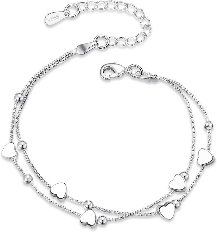 ALEXCRAFT Silver 925 Bracelet for Women - Adjustable Layered Bracelet Adjustable Chain Layered Bracelets Bracelets Friendship Bracelet Gifts for Women Girls