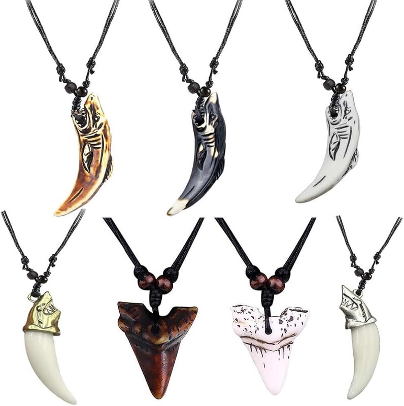 Hewill 4Pcs Turtle Shark Tooth Necklace Pendant Bohemian Handmade Waterproof Surfer Necklace for Women Men Summer Beach Jewelry Gift