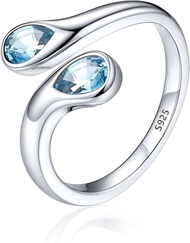 Silvora Rings for Women 925 Sterling Silver Adjustable Ring Wrap Birthstones Open Rings for Women Ring, Birthstone Ring for Women Mother