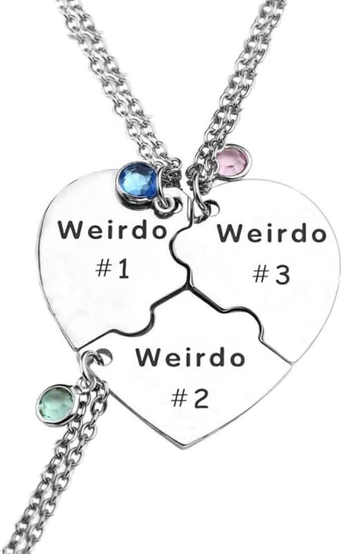 DATOA Best Friend Necklaces BFF Necklace for 3 Split Heart Engraved Weirdo 1/2/3 Necklace Friendship Valentines Day Gifts