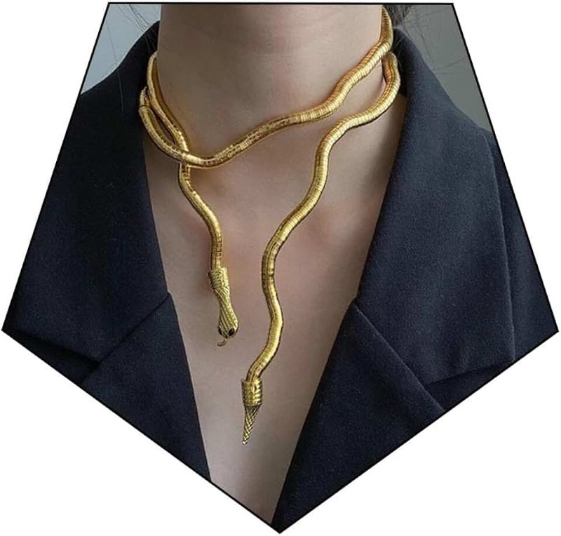 Luolinice Snake Choker Necklace Adjustable Goth Punk Snake Choker Flexible Necklace Chain snake bracelet Halloween Jewelry for Women