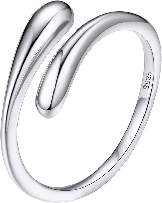 Bestyle Silver Birthstone Ring for Women, Dainty Sterling Silver Teardrop Ring Open Adjustable Band Ring, Love Statement TOI et Moi Ring Promise Ring for Her