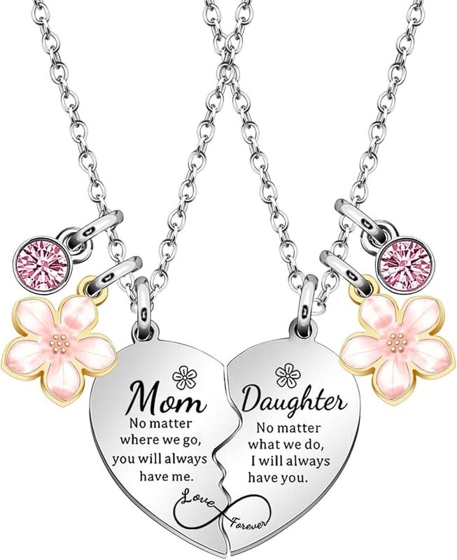 lauhonmin 2Pcs Mother Daughter Heart Matching Pendant Necklace Set Gifts For Mom Mothers Day Birthday Christmas Presents From Daughter Mothers Day Gifts for Mom
