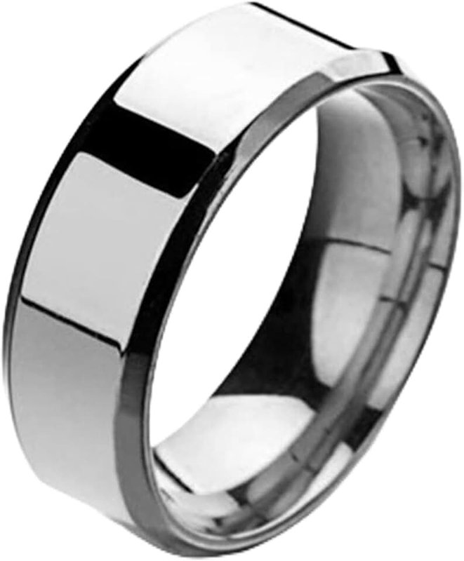 Generic 8mm Silver Titanium Stainless Steel Wedding Band - Polished Finish - Classic Plain Comfort Ring for Men and Women