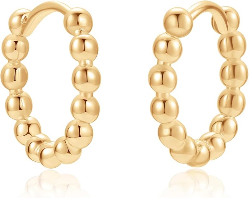 EVERU 14k Gold Filled Huggie Hoop Earrings for Women - Dainty Small Beaded Hypoallergenic Jewelry Gift