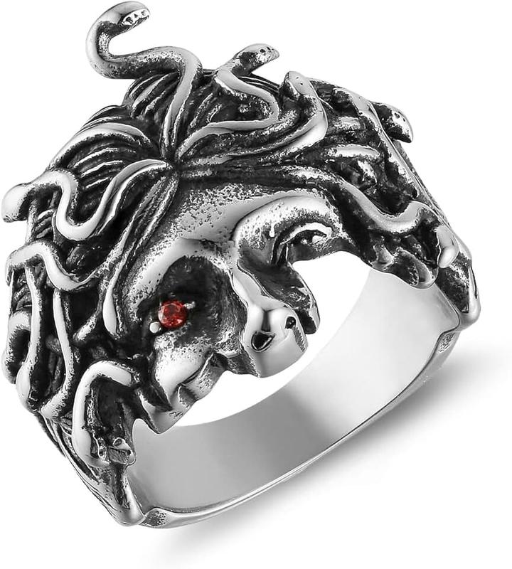 HZMAN Medusa Ring for Men Women Stainless Steel Gothic Punk Gorgon Ring Retro Greek Mythology Medusa Snake Ring Jewelry Gift