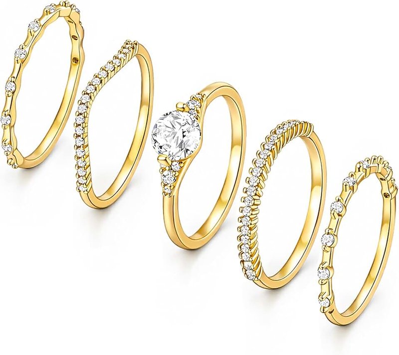 iF YOU Gold Rings for Women Non Tarnish - Dainty 14K Gold Plated Stackable Cubic Zirconia Knuckle Ring Set, Statement Promise Wedding Bands Engagement Rings Size 6 7 8 9 10