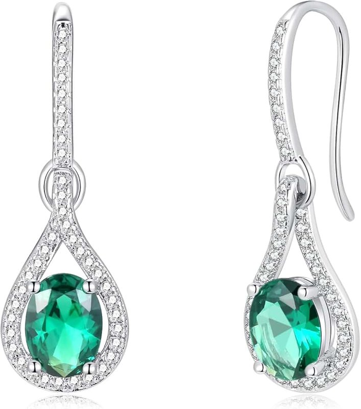 Seraphina Teardrop Birthstone Hook Earrings for Women, 925 Sterling Silver Hypoallergenic Waterdrop Dangle Earrings for Women Girls