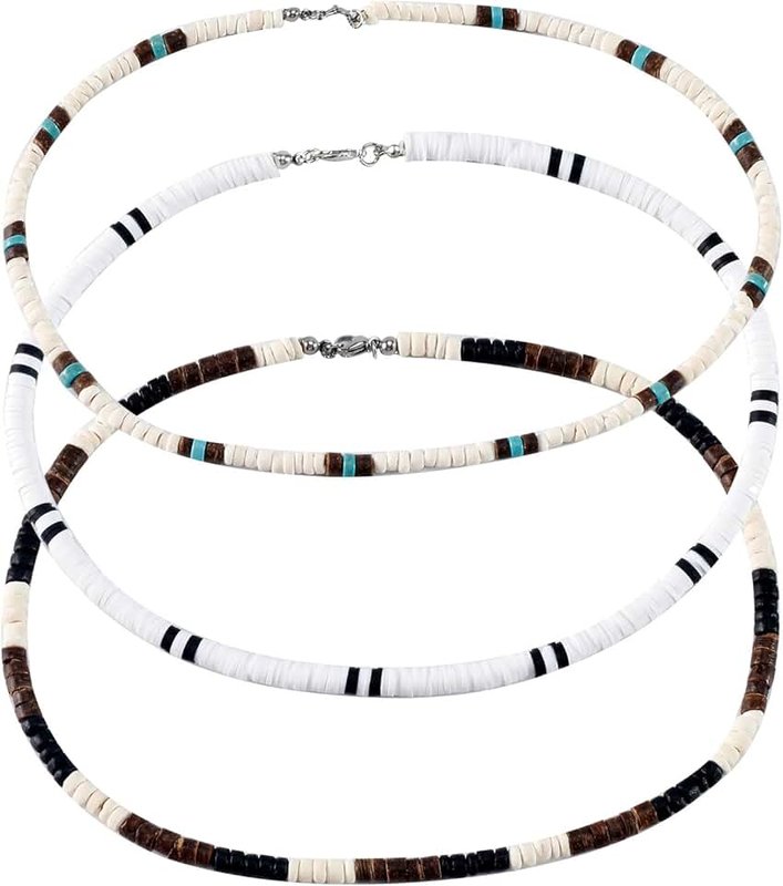ACOSIY Puka Shell Necklace for Men, Men's Surfer Necklace, Brown Coconut Shell Beaded Necklace for Men, Beach Necklace for Women and Men, Hawaiian Necklace for Men Women, Mens Choker Necklace