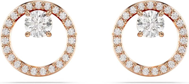 Swarovski Constella Creativity Stud Earrings Collection, Circle, White Crystals in a Rhodium or Rose Gold-Tone Plated Setting