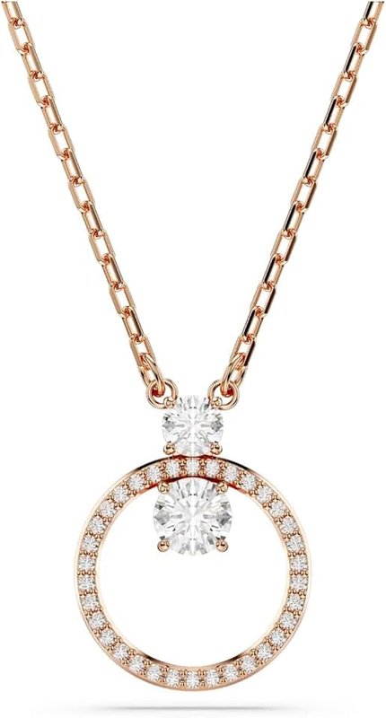 Swarovski Constella Creativity Pendant Necklace Collection, Circle, White Crystals in a Rhodium or Rose Gold-Tone Plated Setting