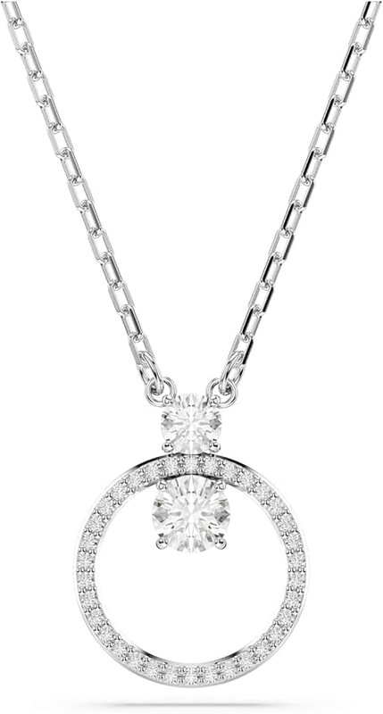 Swarovski Constella Creativity Pendant Necklace Collection, Circle, White Crystals in a Rhodium or Rose Gold-Tone Plated Setting