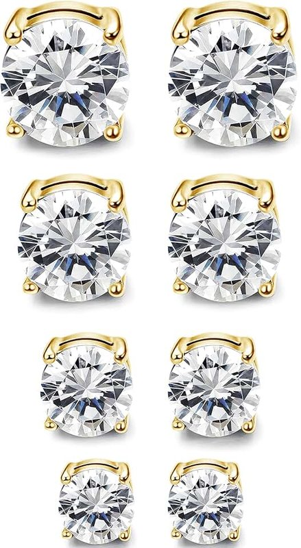 Kakonia 4-7MM Magnetic Earrings for Men Women Shiny Round Cubic Zirconia Stud Earrings for Non-Pierced Ears Hypoallergenic Stainless Steel Fake Earrings Not Easy to Fall off