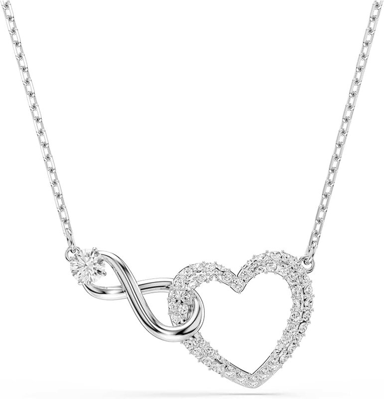 Swarovski Amazon Exclusive Hyperbola Pendant Necklace, Infinity and Heart Shape, White Crystals in a Rhodium Plated Setting