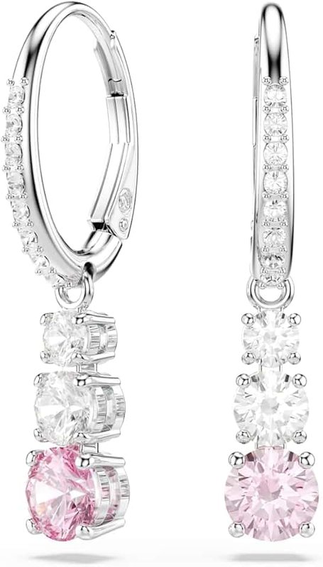 Swarovski Amazon Exclusive Stilla Attract Drop Earrings, Pink Round Cut Crystals in a Rhodium Plated Setting
