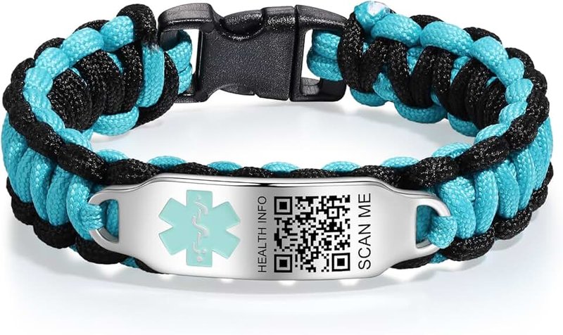 Theluckytag Medical Bracelets for Men & Women Kids with QR Code - Silicone Wristband, Fits Wrists Up To 9 inches - More Space Custom Adjustable Sport Emergency Medical Alert ID Bracelets Information
