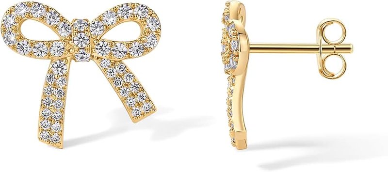 PAVOI 14K Gold Plated Bow Stud Earrings for Women - Premium Cubic Zirconia Dainty Coquette Studs Earring