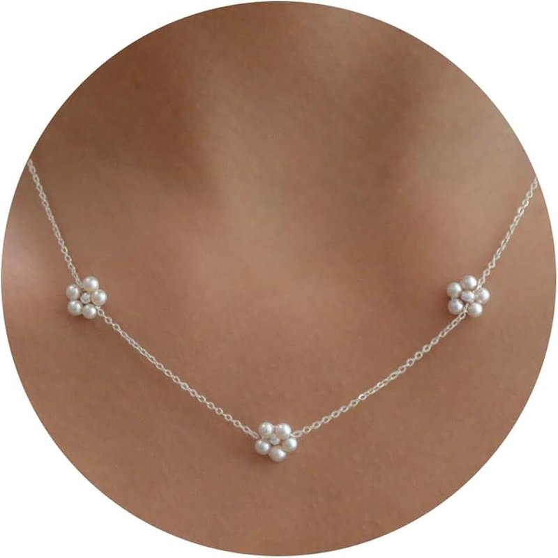 BSGRL Pearl Necklace for Women- 14K Gold-plated/White Gold-plated Dainty Pearl Necklace for Women