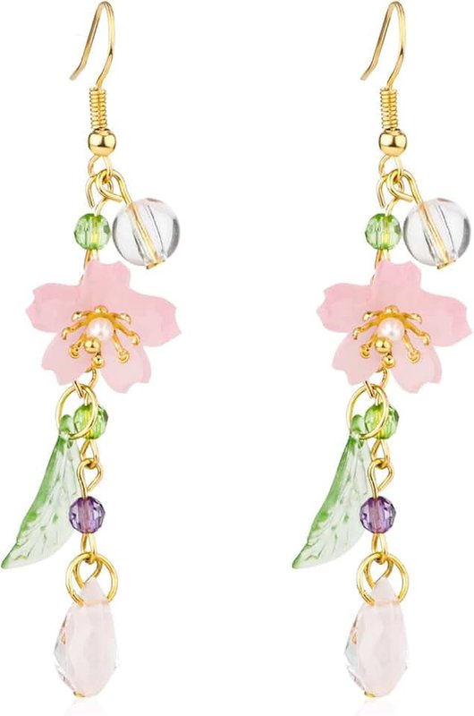 Mikovivi Chic Flower Drop Earrings with Leaf - Refreshing Fairy Jewellery for Women and Girls