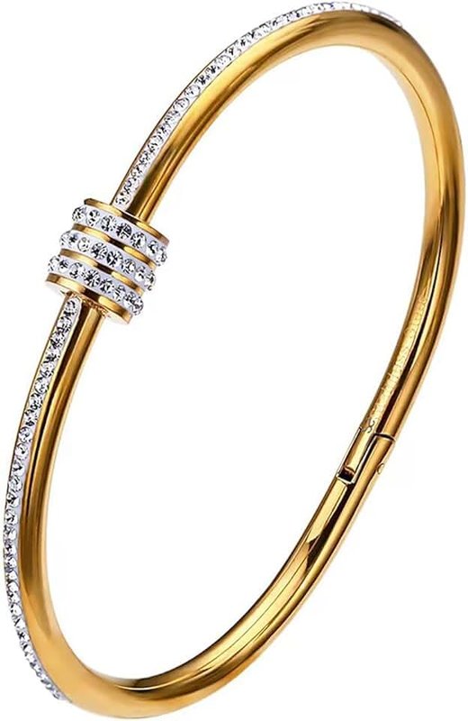 Lvla Gan 18K Gold Plated Cubic Zirconia Bracelet for Women, Lucky Bead Crystal Bangle Bracelet Retro Love Cuff Jewelry Birthday Gifts