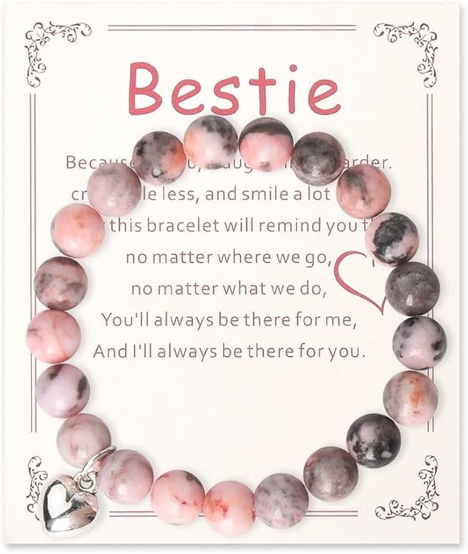 YALLNASL Best Friend Bestie Birthday Graduation Gifts for Women Pink Natural Healing Stone Bracelet for Long Distance Gift