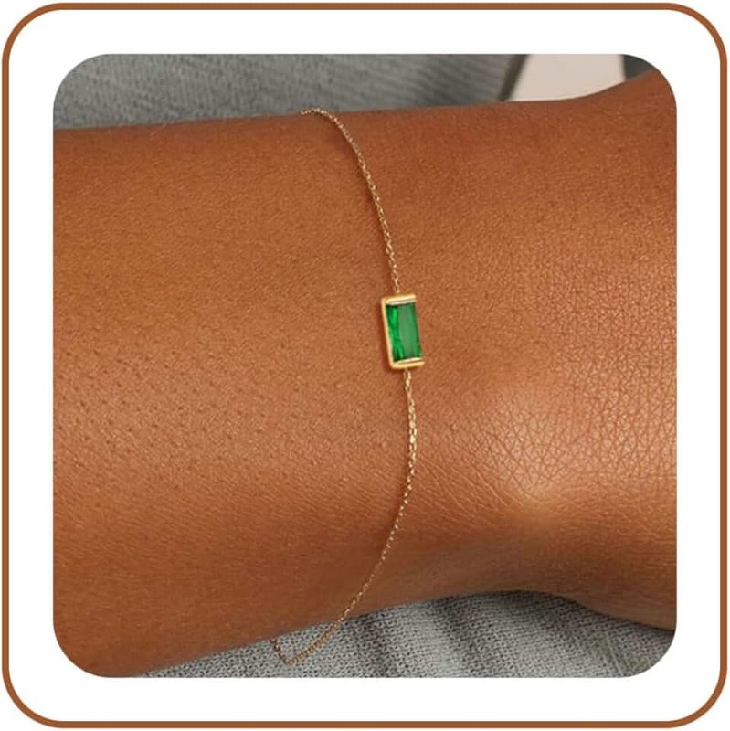 FUNEIA Birthstone Gold Bracelets for Women Teen Girls Non Tarnish Trendy Dainty 14K Gold Plated Bracelet Stack Stackable Blue Green May Emerald Friendship Bracelets Jewelry Gifts for Mom Best Friend