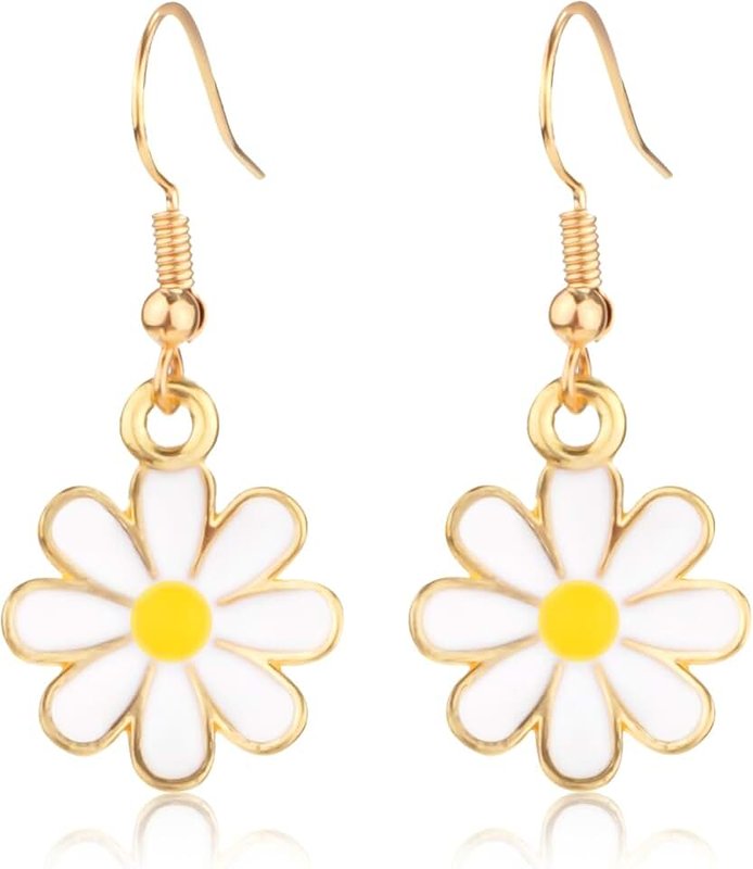 Mikovivi Daisy Flower Earrings for Women, Cute Sunflower Small Dangle Drop Earrings Gold Minimal Vintage Daisy Floral Hook Earrings Statement Jewelry Gift for Girls Teen Sweet Earrings, Medium, Copper, No