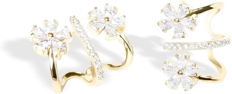 RuriBodeum Flower Claw Earrings 18K Gold-Plated Ear Wrap Earrings Hoop Earrings for Women Hypoallegenic