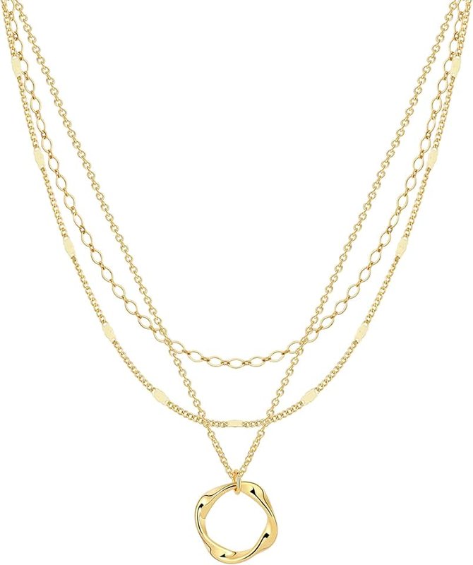 Kyerlyn Layered Necklaces for Women, 14K Gold/Silver Plated Necklace Sterling Silver Necklace Stack Circle Pendant Necklace Trendy Long Chain Necklace Set Dainty Jewelry Gifts